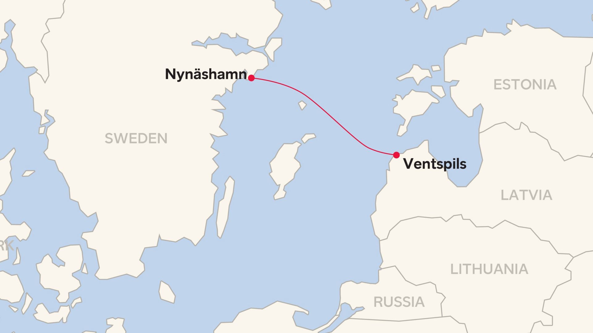 Route map  for Ventspils - Nynäshamn