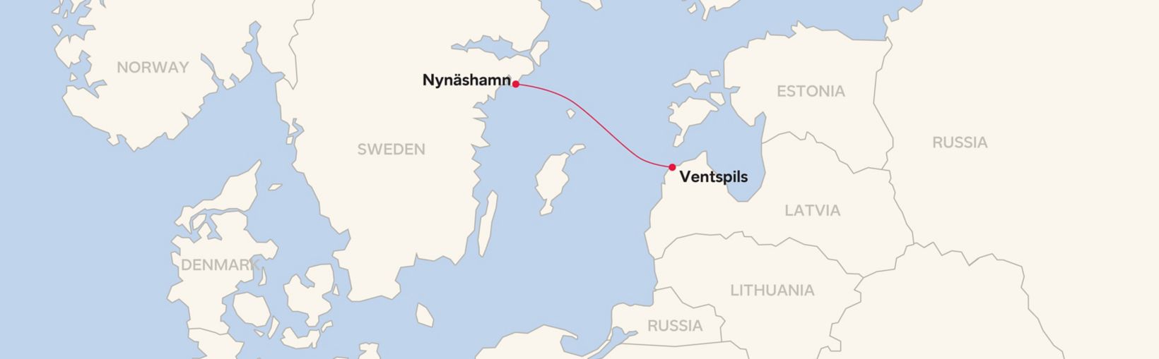 Mapa de la ruta de Ventspils - Nynäshamn