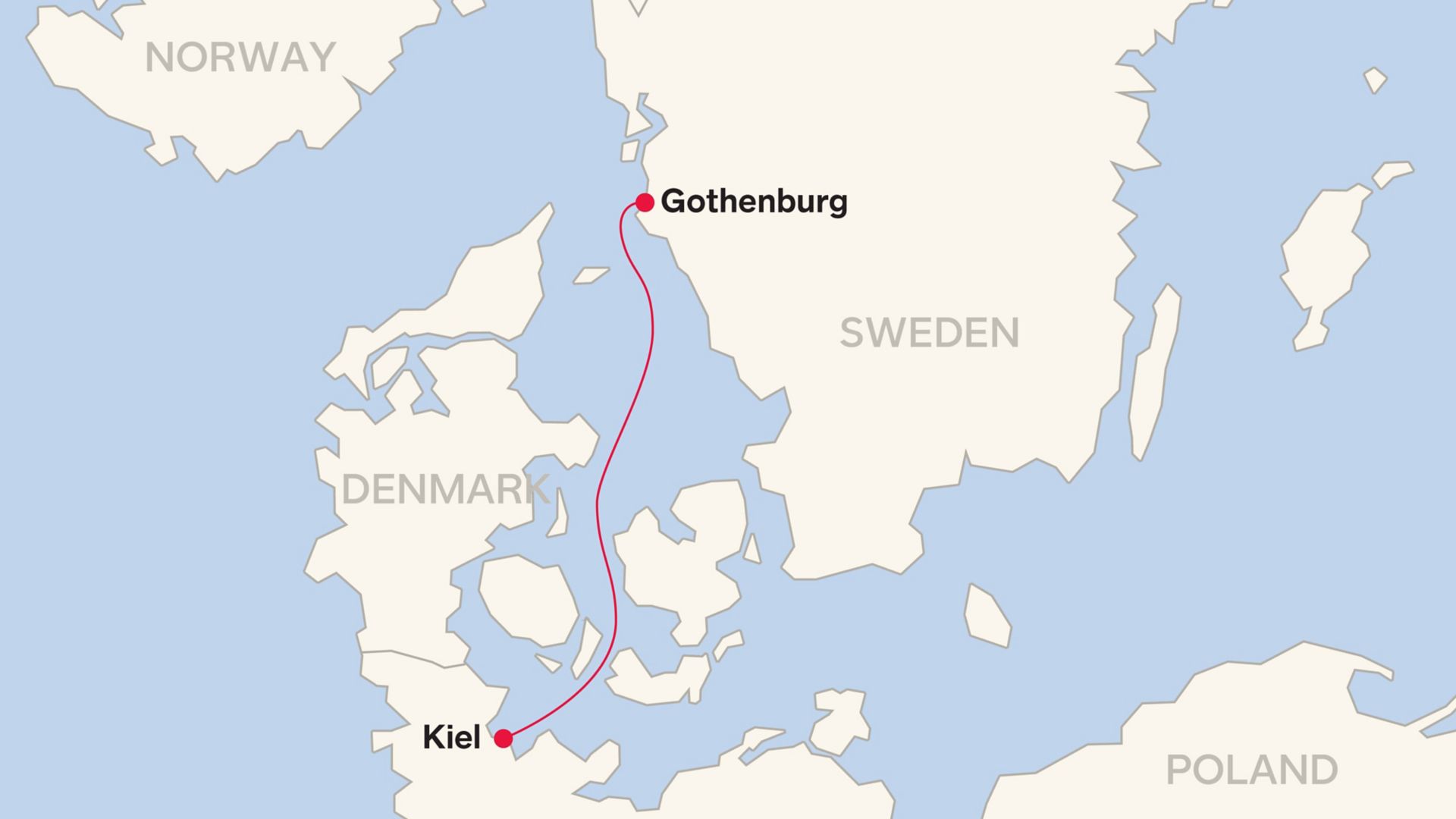 Route map for Kiel – Gothenburg