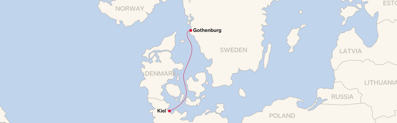Mappa della rotta per Kiel - Gothenburg