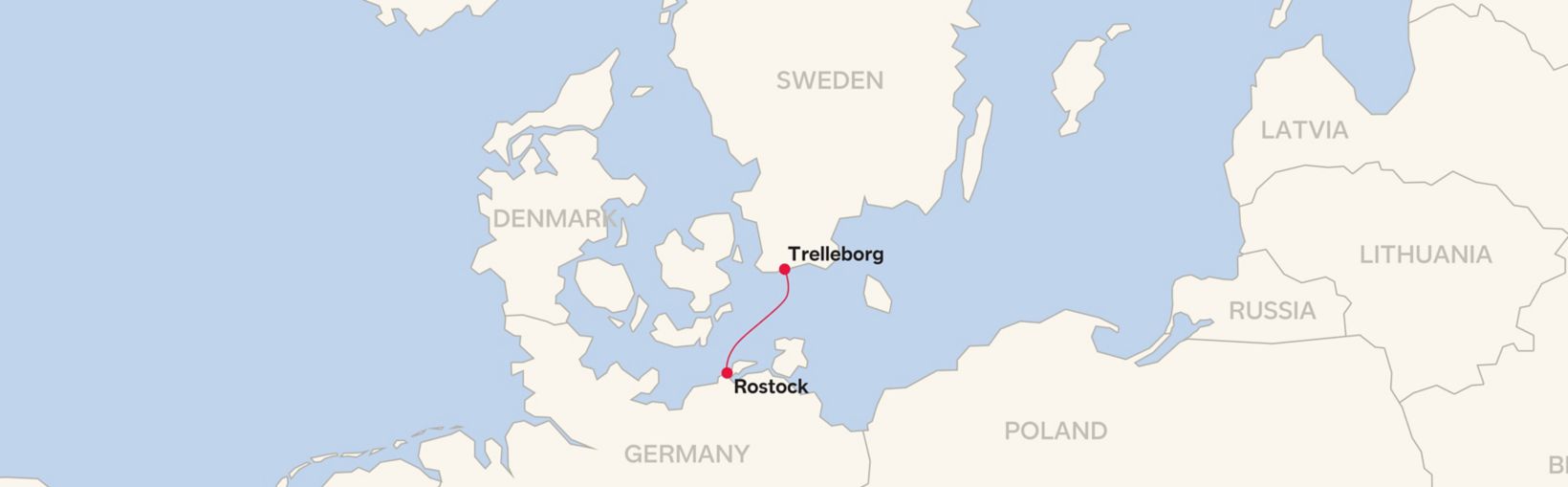 Rutekort til Rostock – Trelleborg