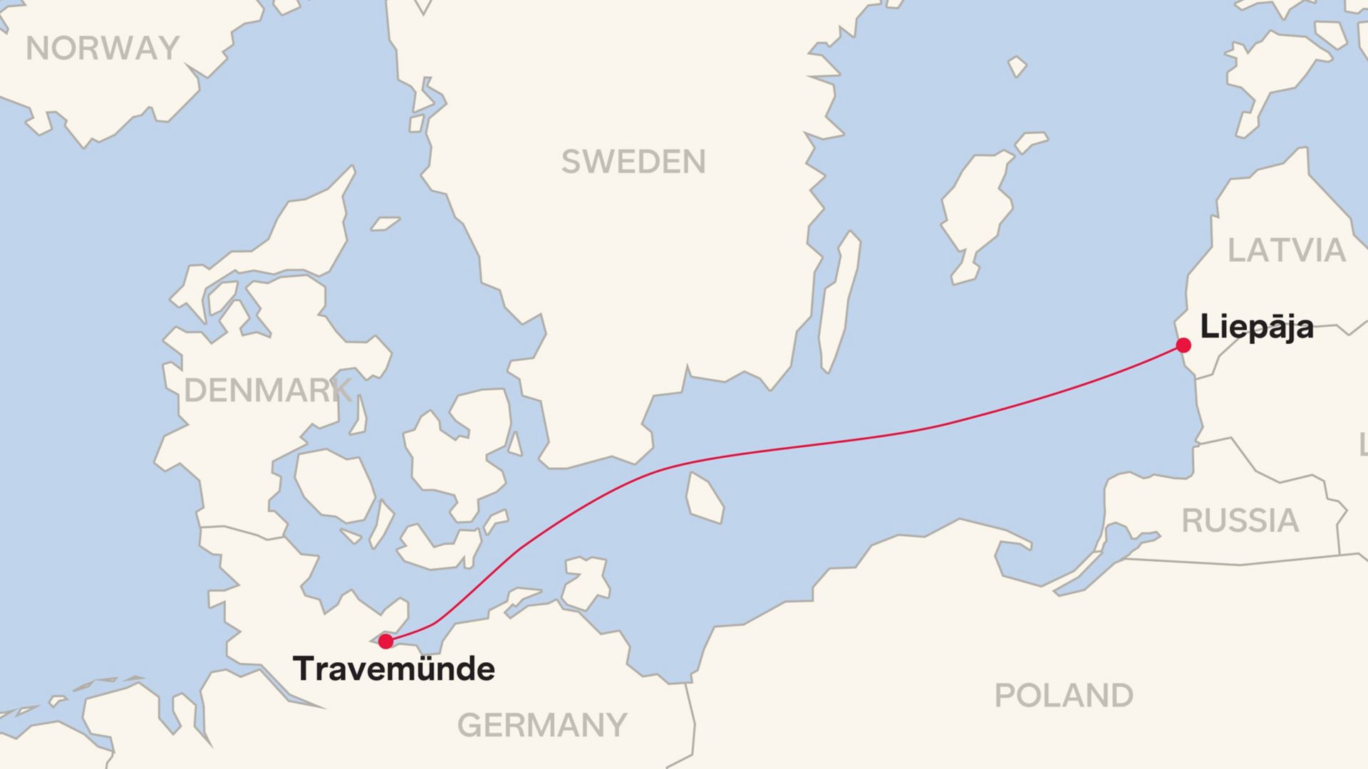 Mapa de ruta para Travemünde – Liepāja
