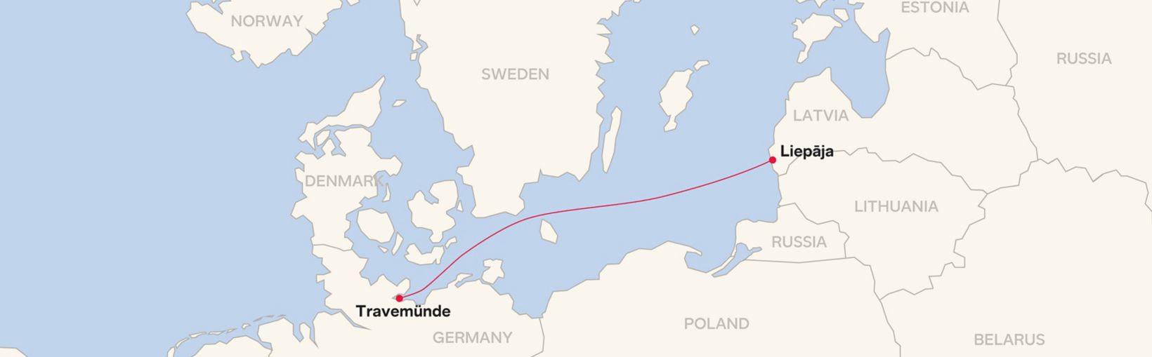 Route map for Travemünde – Liepāja