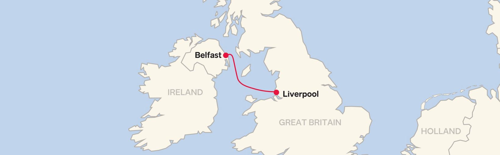 Carte des itinéraires de Stena Line Belfast -Liverpool