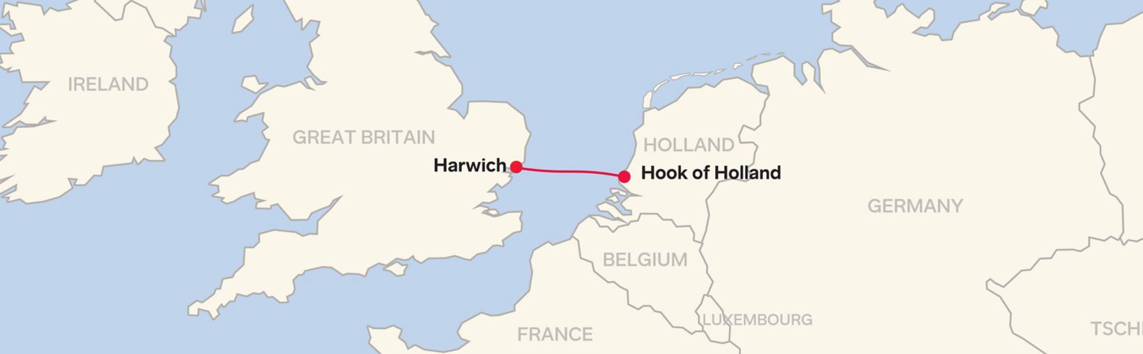 Mappa della rotta per Harwich - Hoek van Holland