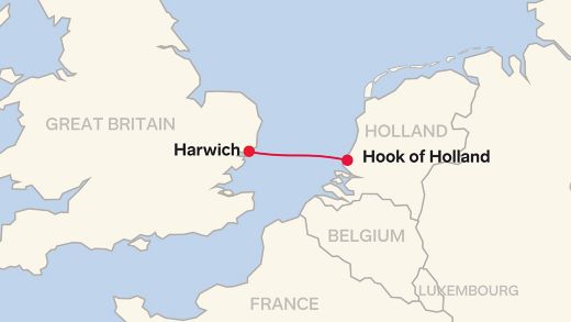 Routemap Harwich - Hook of Holland