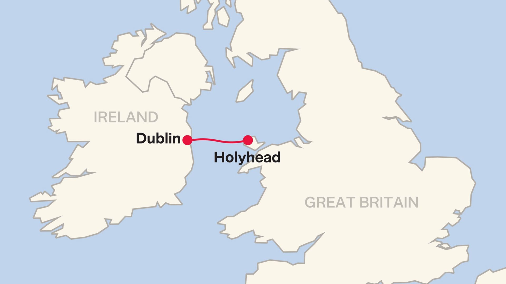 Mappa delle rotte della linea Stena Dublino - Holyhead