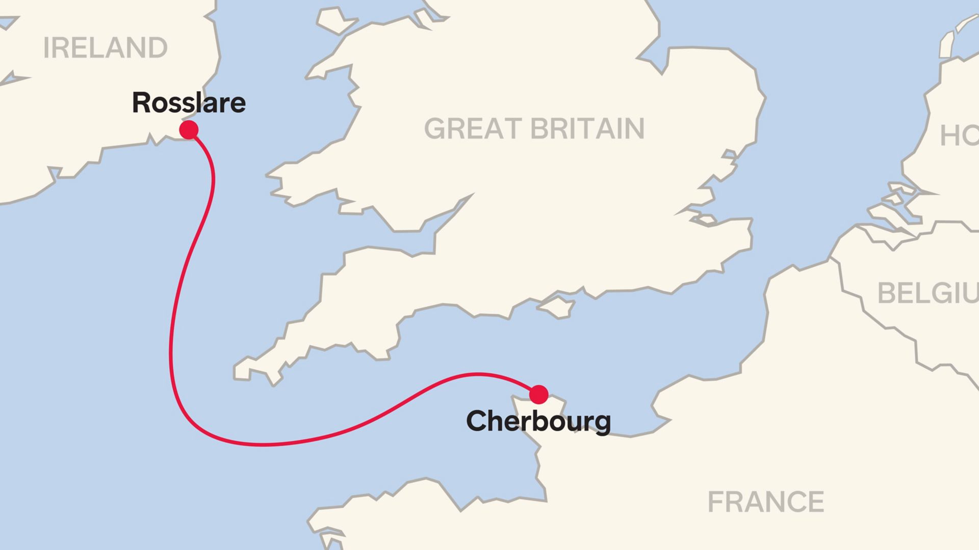 Mappa delle rotte delle linee di Stena Rosslare - Cherbourg