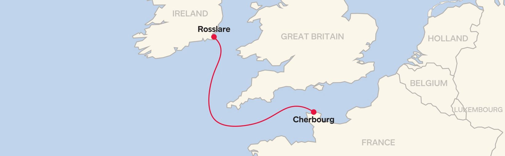 Carte des itinéraires de Stena Line Rosslare -Cherbourg