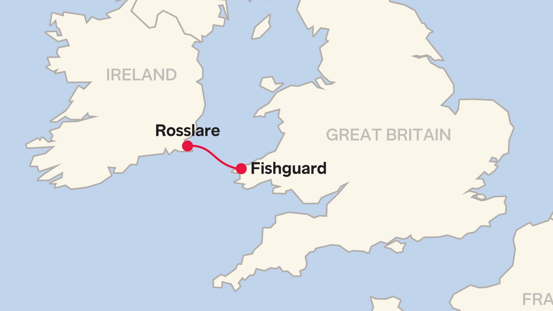 Mapa de rutas de la línea Stena Rosslare - Fishguard