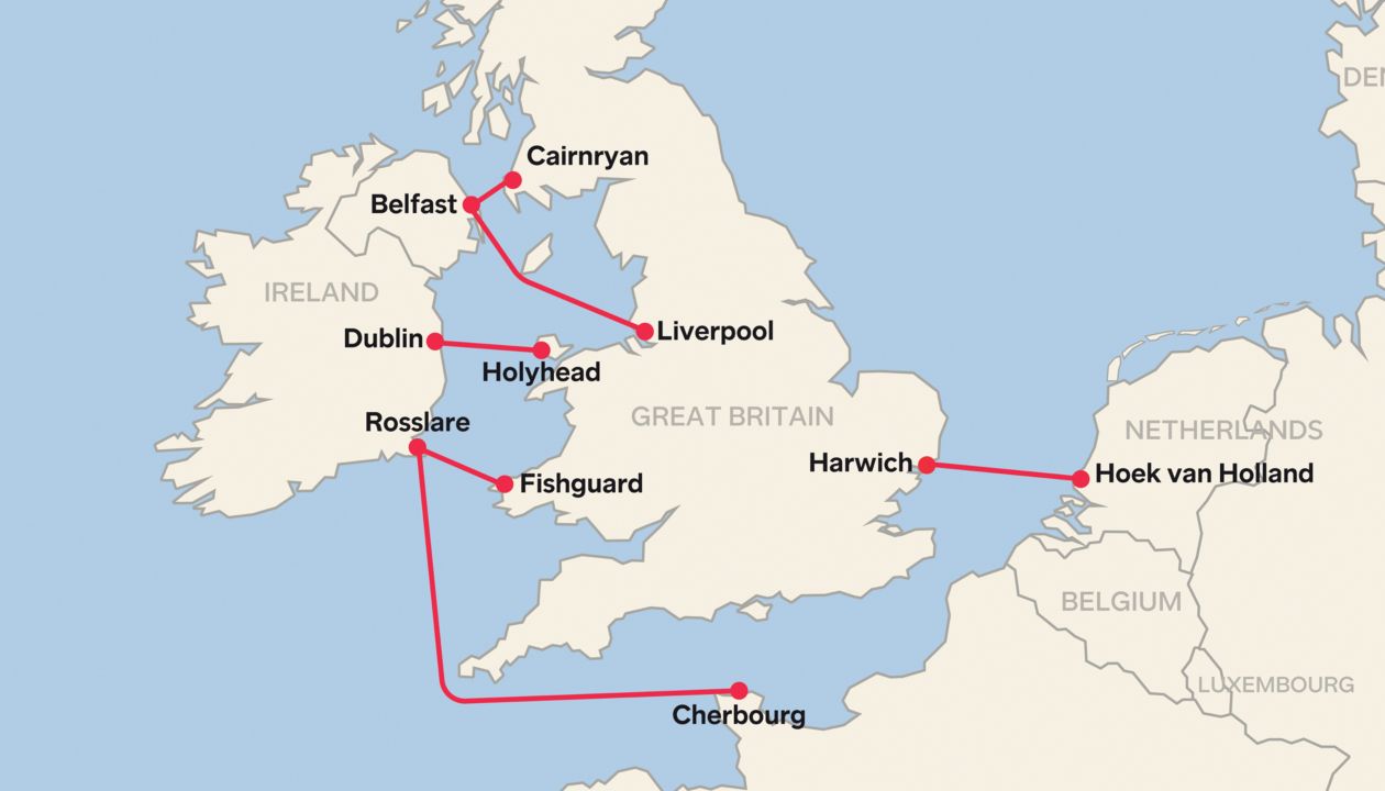 Map showing the routes to and from France