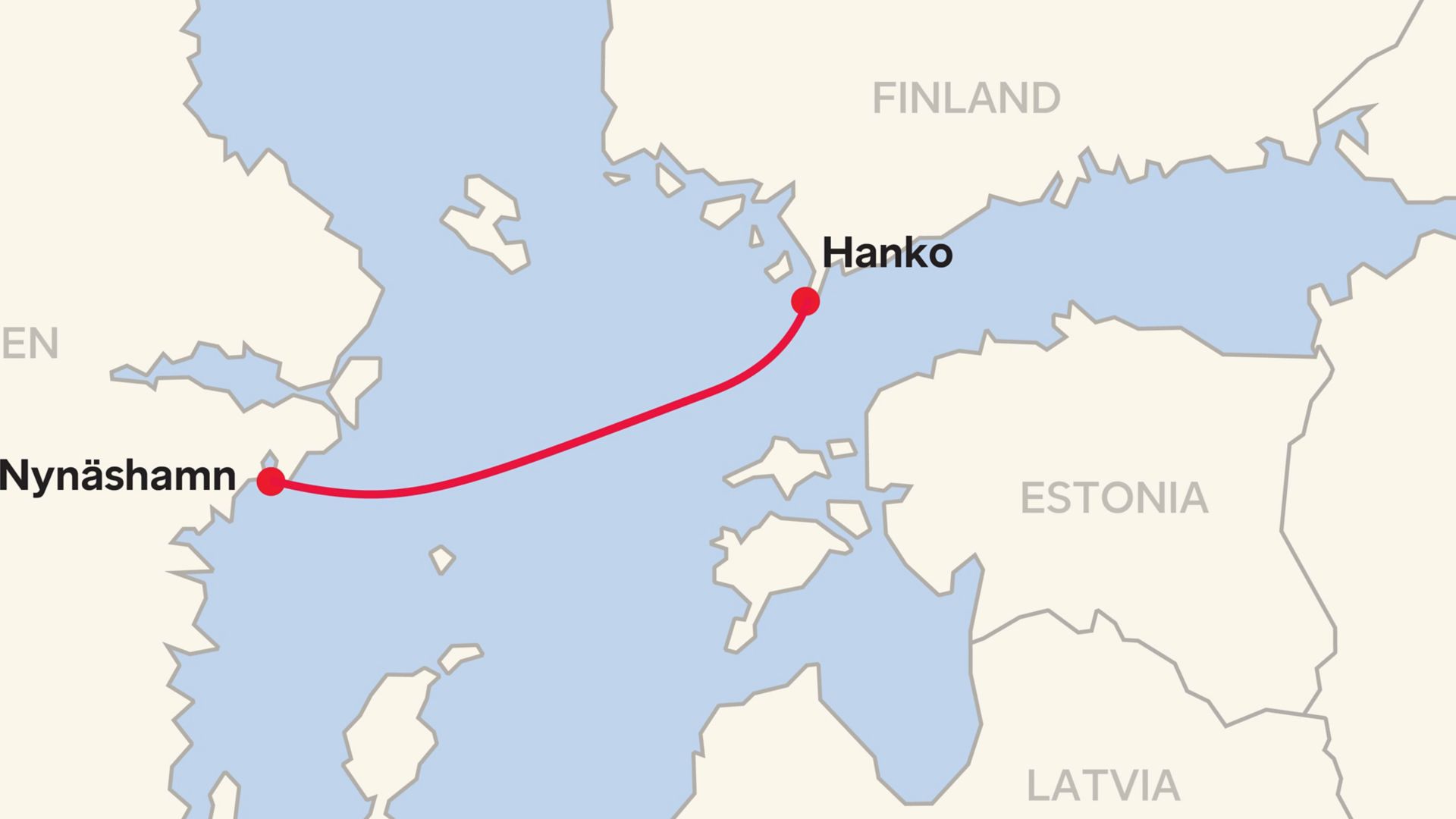 Montrer l’itinéraire en ferry entre Nynashamn et Hanko