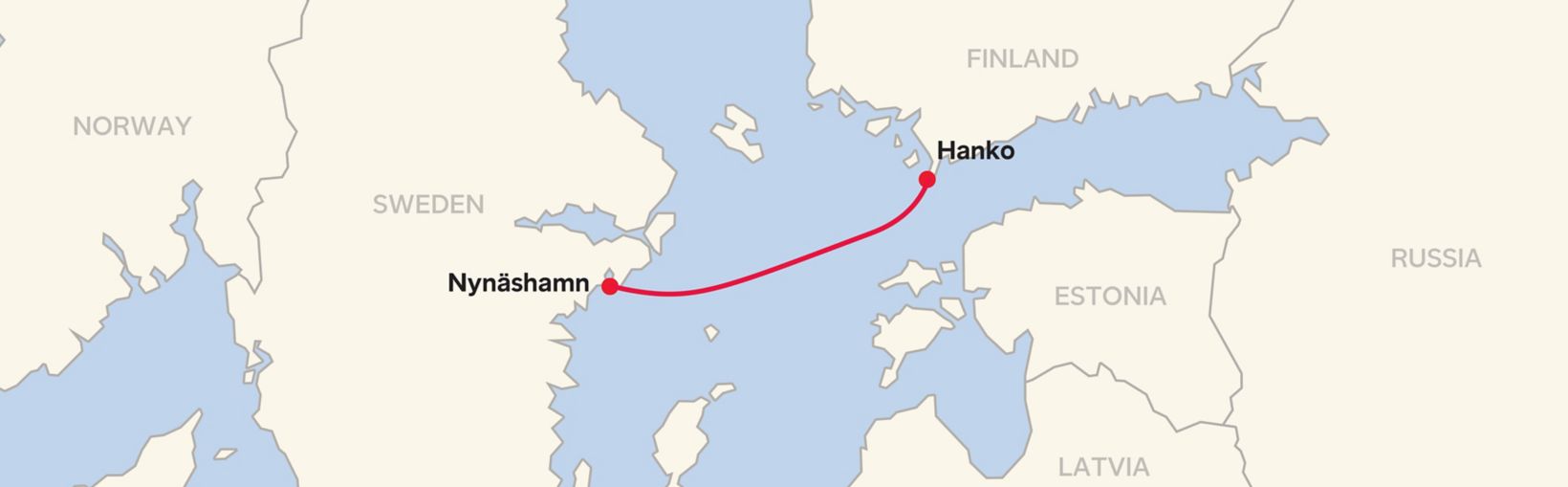 Mostrando la ruta del ferry entre Nynashamn y Hanko