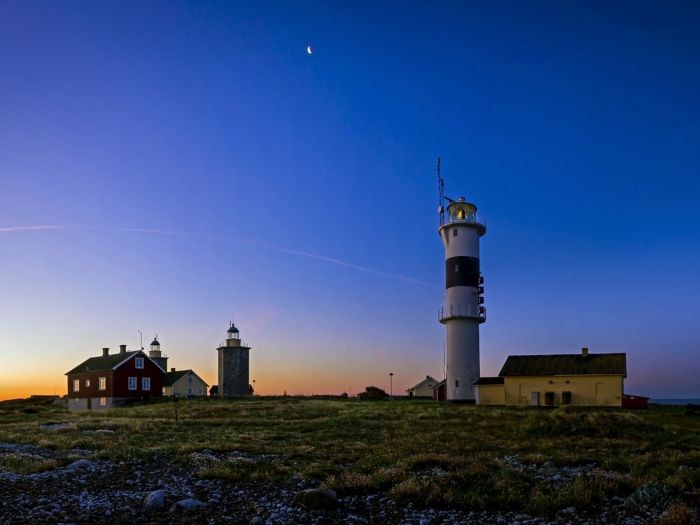 Lighthouse on the coast of Sweden at sundown