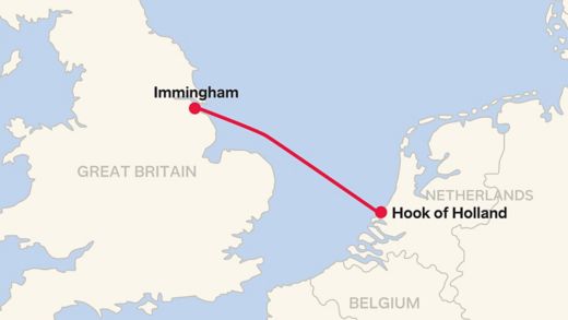 Routemap Immingham - Hook of Holland