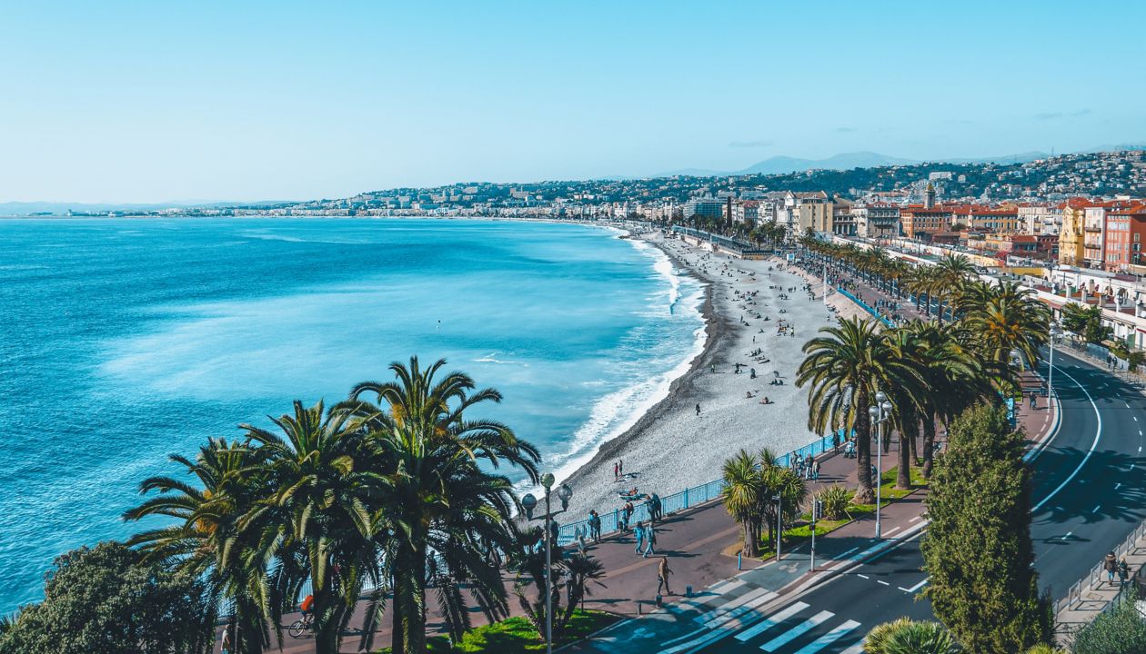 Front view of the Mediterranean sea, bay of Angels, Nice, France