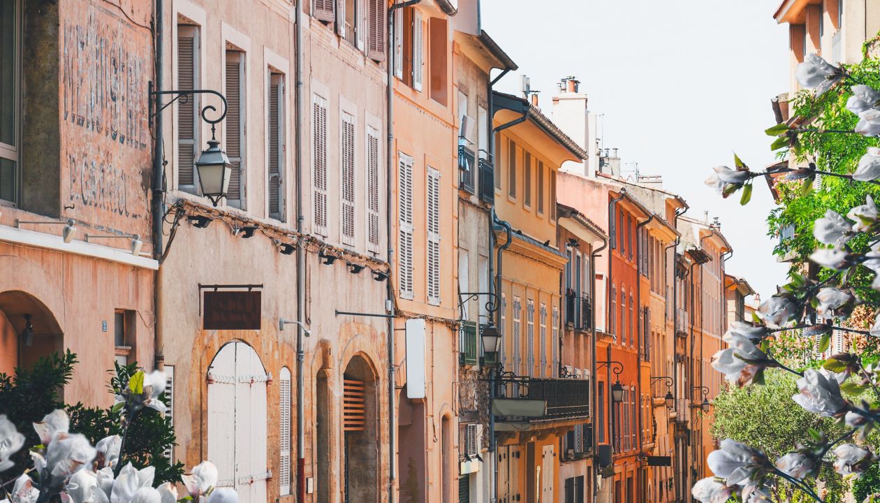 old town street of Aix en Provence at spring, France