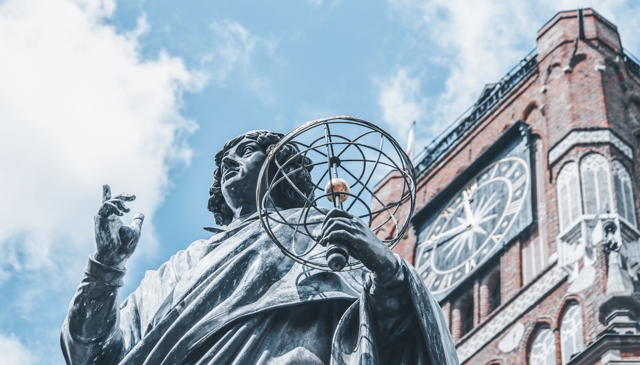 Nicolaus Copernicus (Kopernik) statue monument in Torun (Toruń) city, Poland