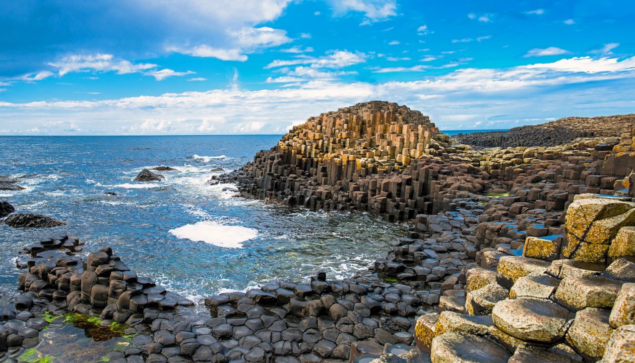 Unesco heritage landscape of the Giant's Causeway in County Antrim. Tourism in Northern Ireland in the United Kingdom.