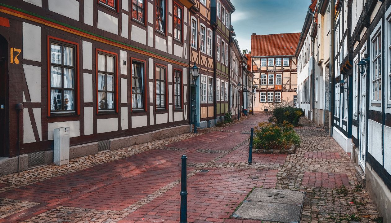 Historic city center of the city of Hameln or Hamelin in Germany
