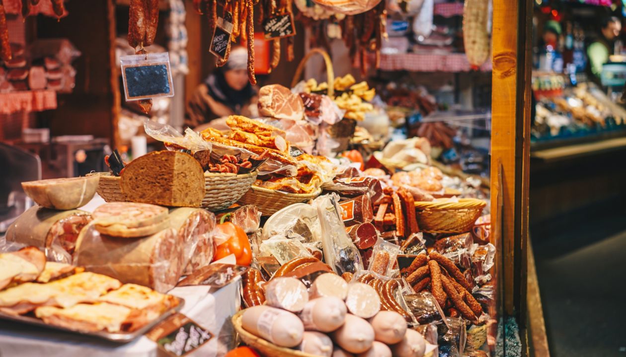 Traditional food Christmas Market shop in Vienna advent fairs