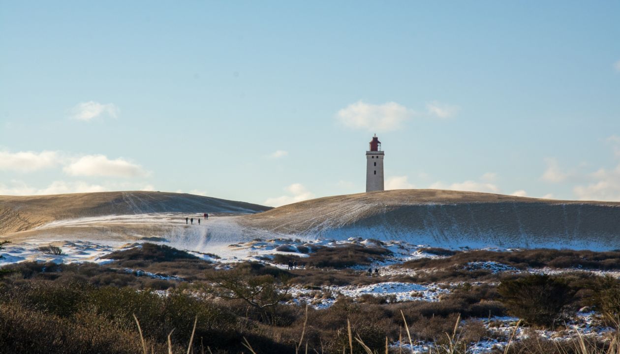 snow covered scene from north jutland, denmark. Rolling hills with cliffs. Big spaces and remoteness