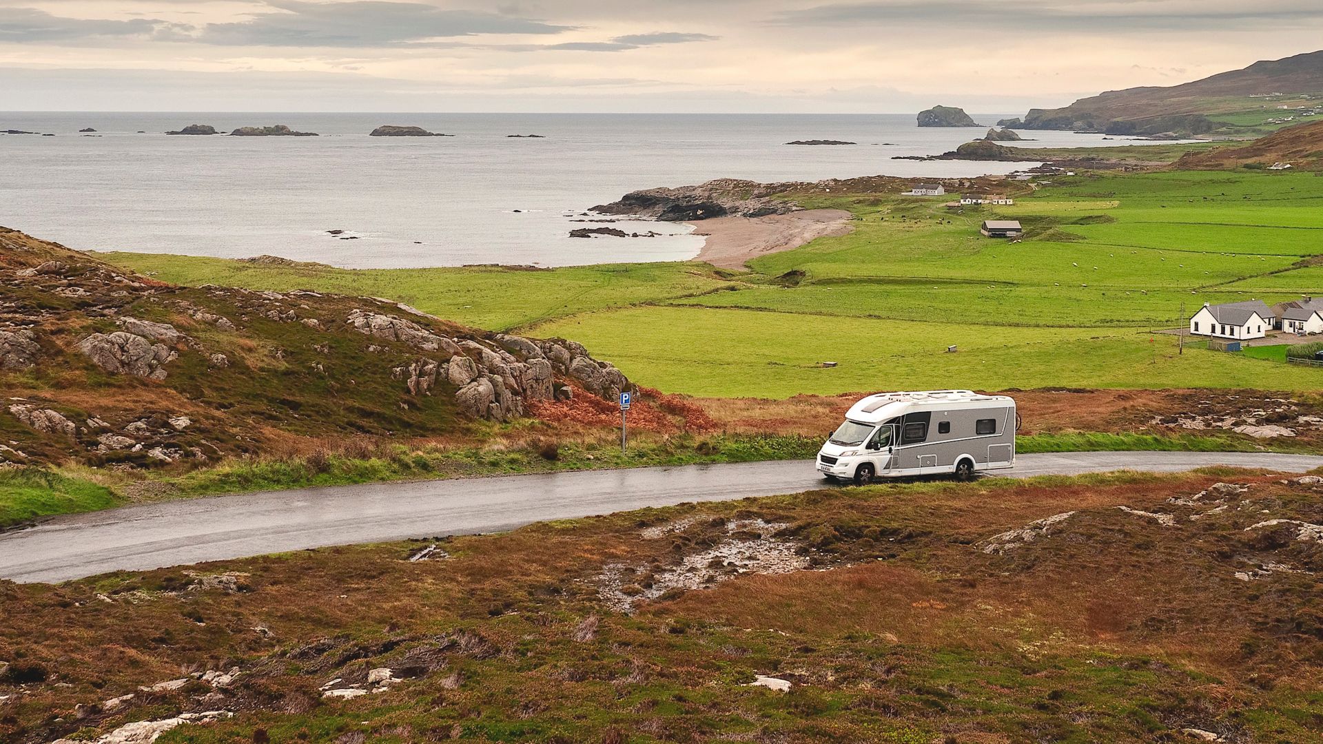 Motorhome driving through the countryside, inspiring road trip travel