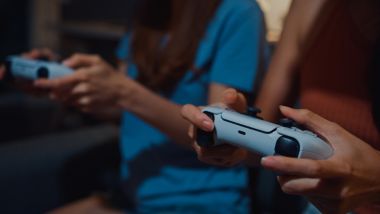 Family playing video games