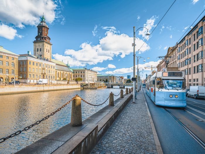 Vista dell’architettura in una strada della città di Göteborg, nella contea svedese di Västra Götaland