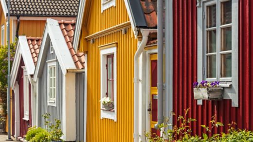 Ancient colorful wooden houses in the city of Karlskrona, Sweden