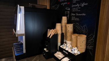 Coffee station with cups and saucers