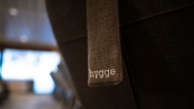 Close up of hygge fabric text