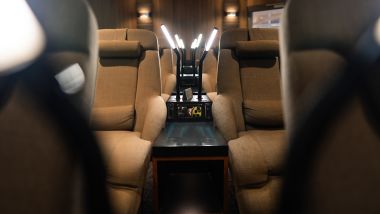 Modern lounge seating with ambient lighting