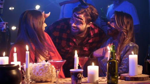 Friends having fun at halloween party