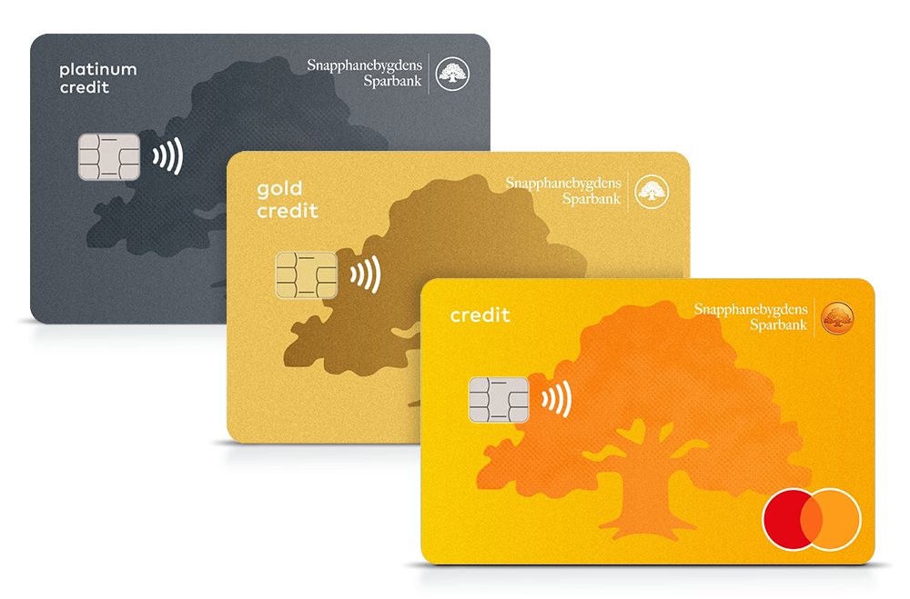 en bild på de 3 kreditkorten banken erbjuder. Classic, Guld och Platinum