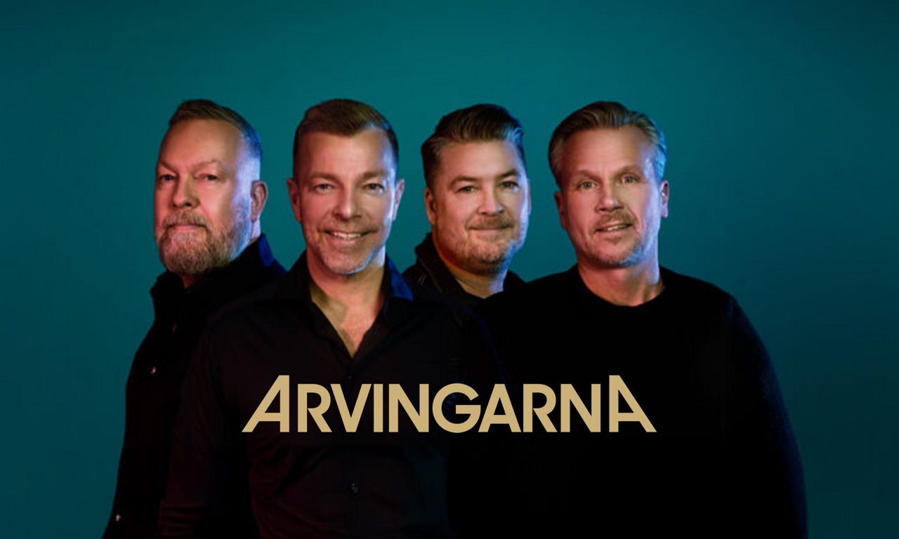 Fyra män i ett känt musikband Arvingarna