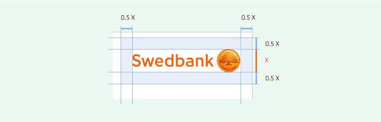 Swedbank's logotype with directions on amount of free space