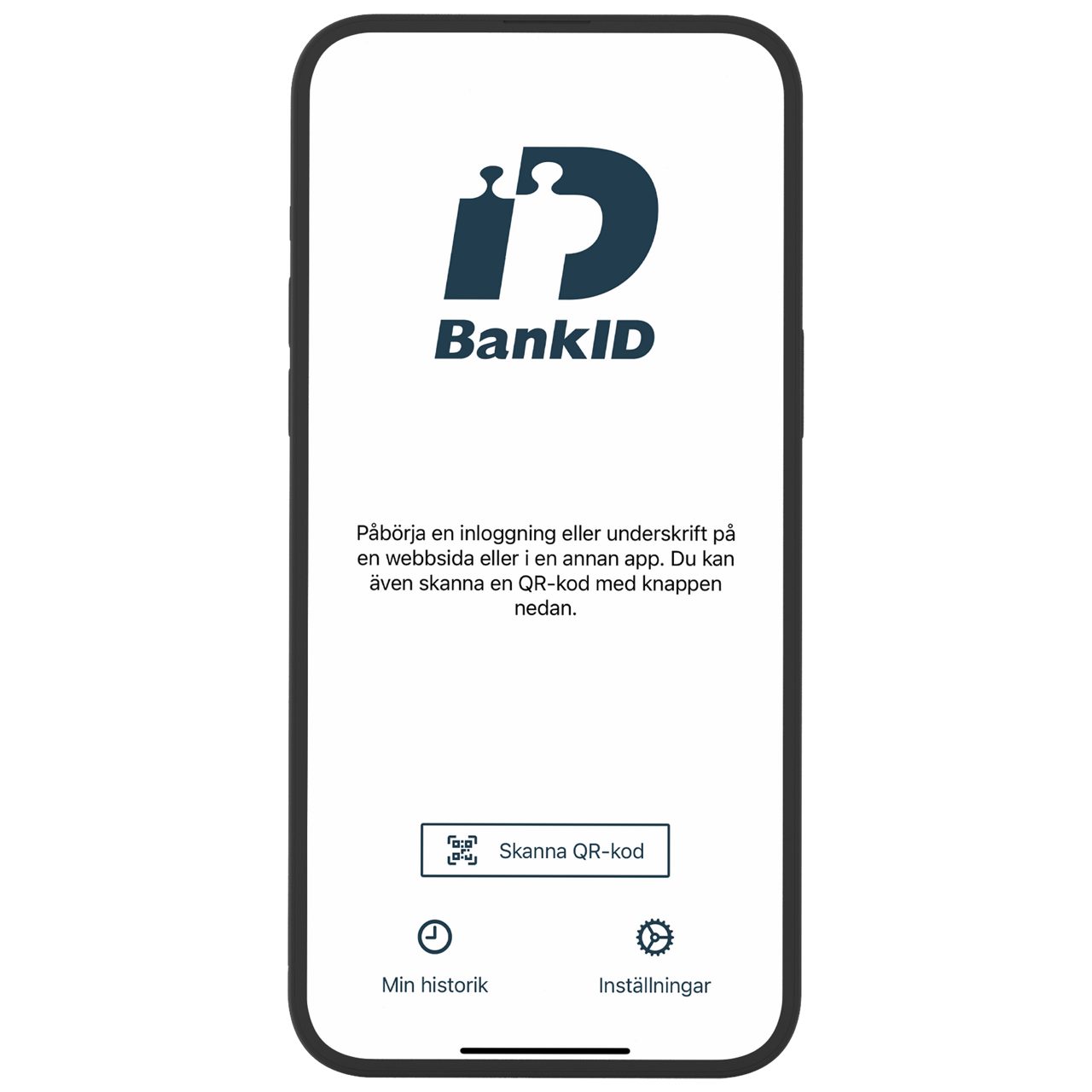 Mobiltelefon visar startsidan på Mobilt BankID