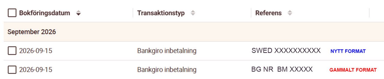 Screenshot of a Swedish online banking transaction list.