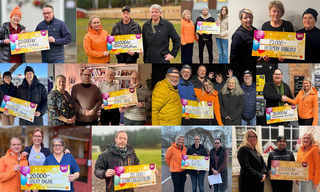 Ett kollage av bilder med personer som fått en värdecheck