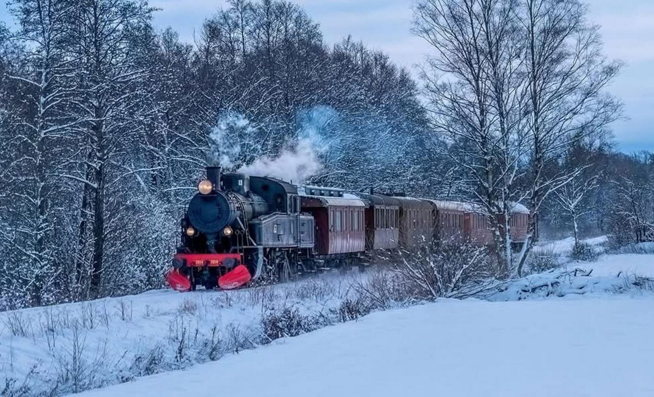 Steamtrain on railroad in winter