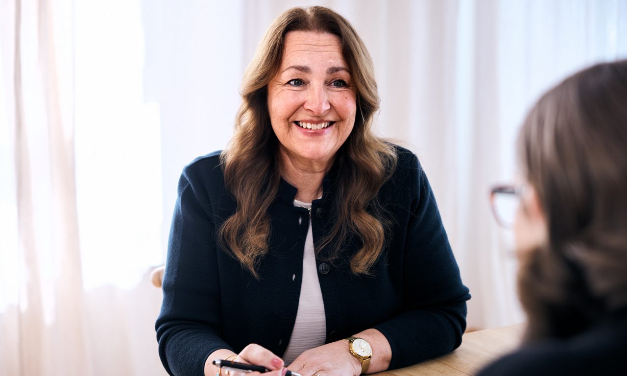 Försäkringsspecialist Karin Sjögren har rådgivningsmöte med en kund
