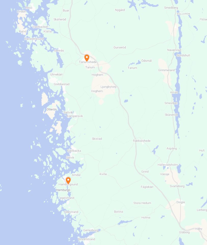 Kartnålar på Tanumshede och Hamburgsund