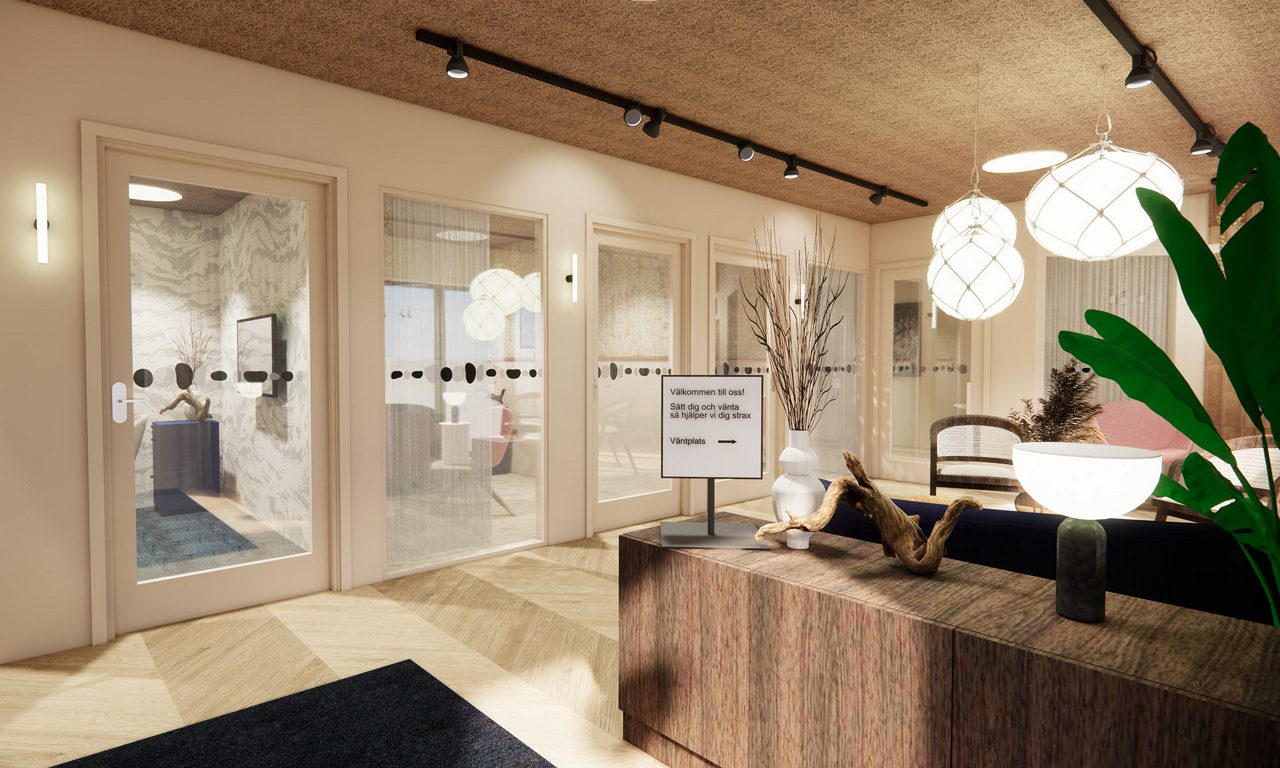 Visionsbild av lobyn på nya Mjällbykontoret