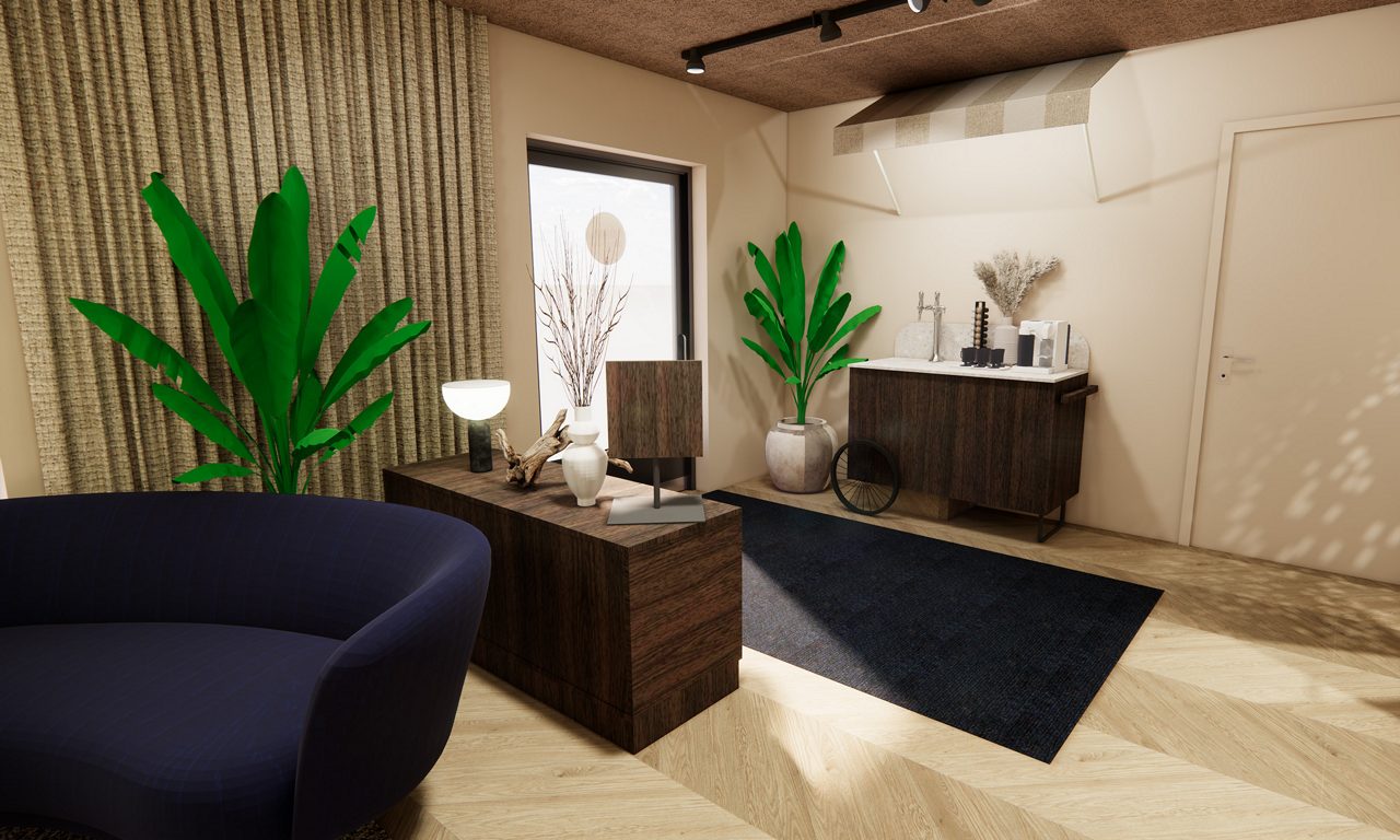 Visionsbild av lobyn på nya Mjällbykontoret