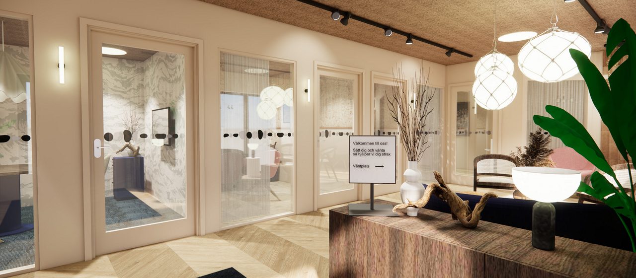 Visionsbild av lobyn på nya Mjällbykontoret