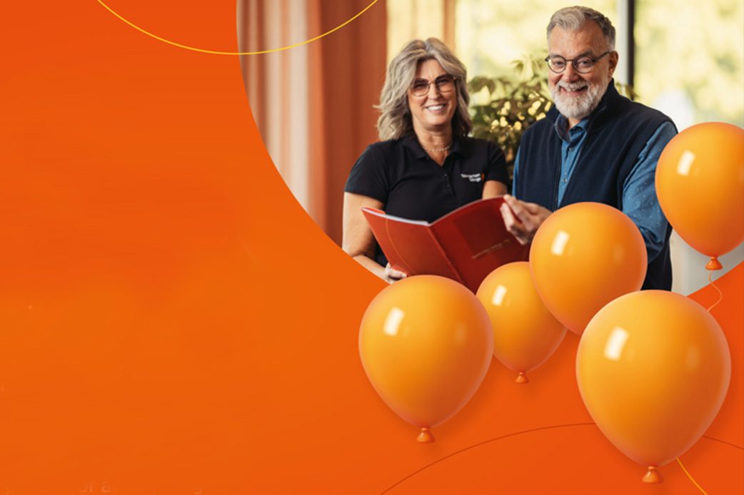 A woman and a man with baloons