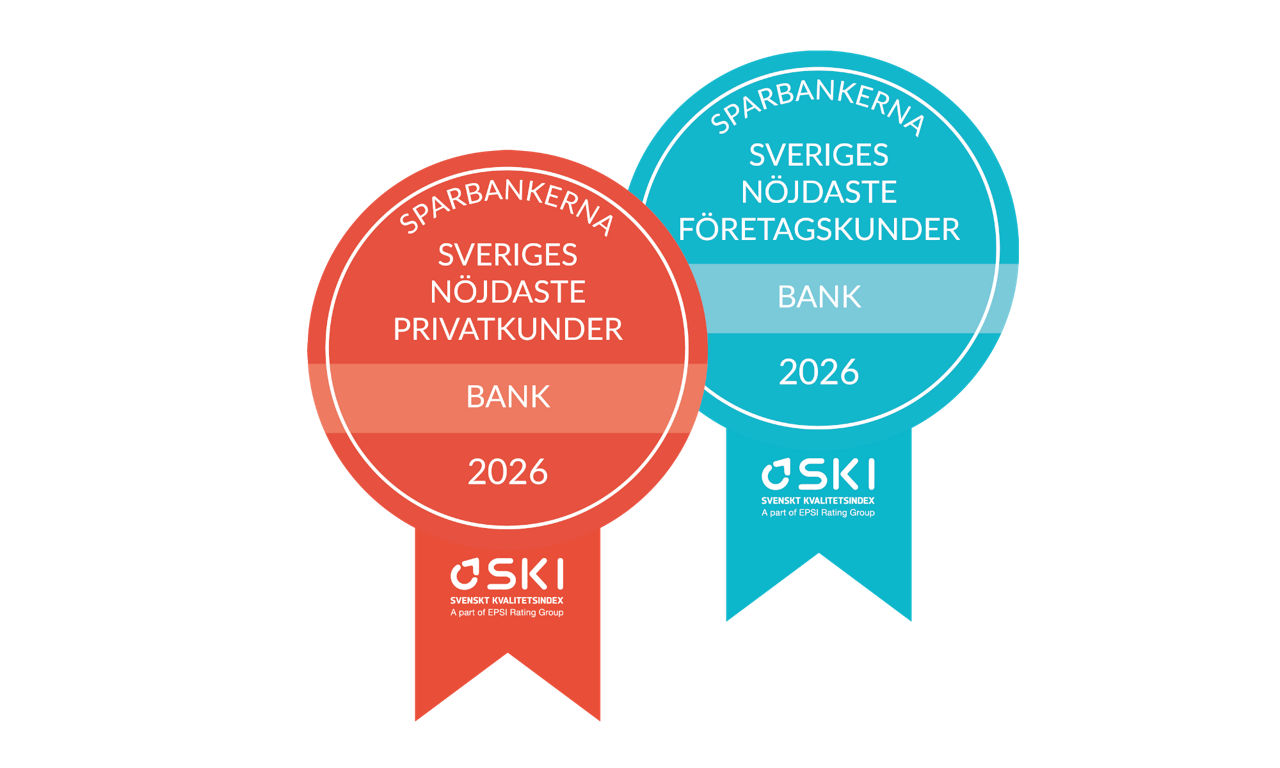 SKI:s utmärkelser 2026: Sparbankerna har Sveriges nöjdaste privat- och företagskunder inom bank.