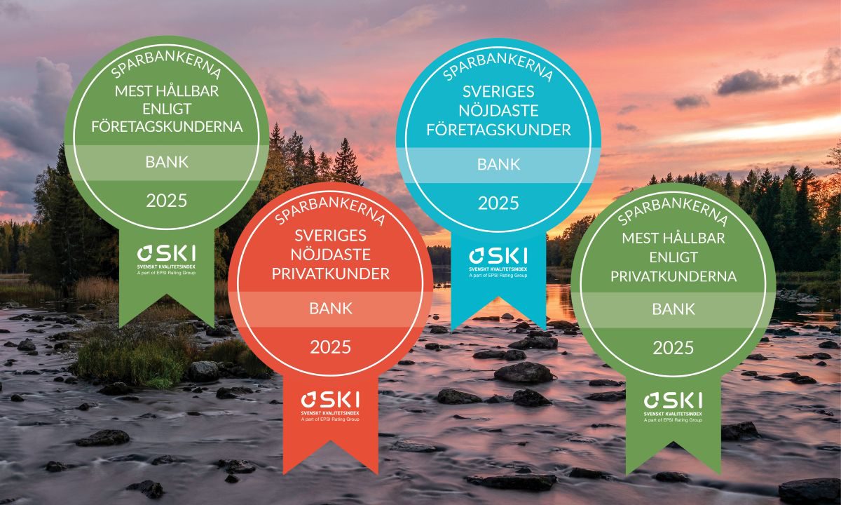 Fyra medaljer som ligger på en bakgrundsbild med en sjö med massa stenar och en ö med  skog på. 