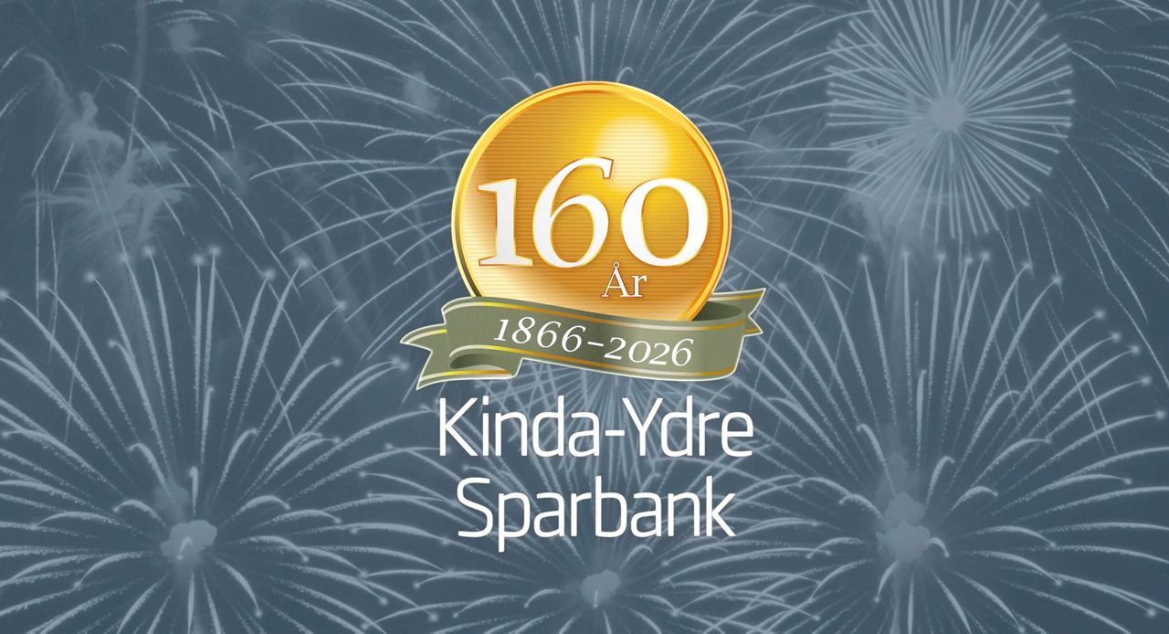 Fyrverkerier och med emblem att Kinda-Ydre Sparbankk fyller 160 år